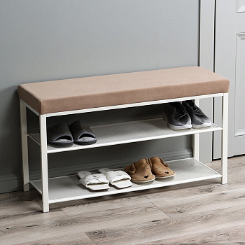 Банкетка «Торонто 33C», 88.5×30×49 см, каркас белый, сиденье бежевое