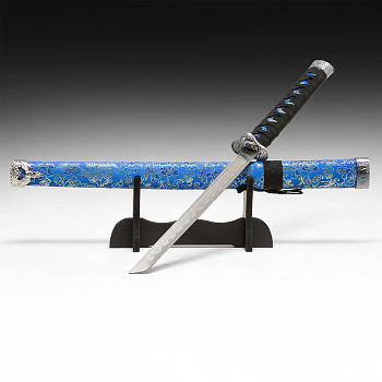 Макет оружия «Сувенирная катана на подставке», синие ножны с цветочным узором, 70 см