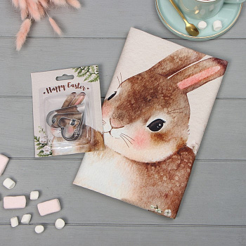 Кухонный набор «Этель. Пасхальный кролик»: полотенце 40×73 см, саржа 190 г/м², формочки для печенья