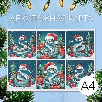 Декупажная карта «Змеи. Новый год», плотность 45 г/м², формат А4