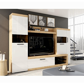 Гостиная «БАСТОН», 2805×2000×400 мм, дуб вотан/белый