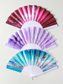 Веер складной «Олени», широкие лопасти, 23 см, МИКС