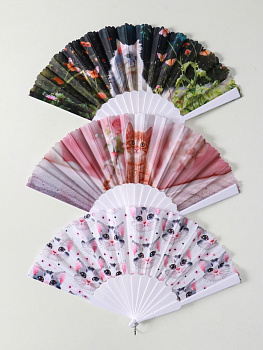 Веер складной «Кошечки и цветы», широкие лопасти, 23 см, МИКС