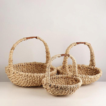 Корзина плетёная для хранения «Кош», ротанг, бежевая, набор 3 шт.