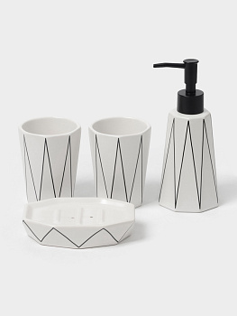 Аксессуары для ванной «Локо», 4 предмета, дозатор для мыла 280 мл, мыльница, 2 стакана 250 мл, белые