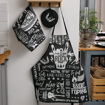 Кухонный набор «Доляна» Rock'n'roll: фартук 60×70 см, прихватка 20×20 см, полотенце 35×60 см