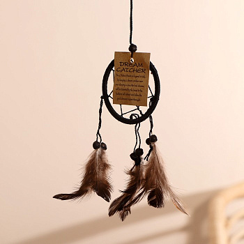 Ловец снов «Гармония», 6×0.5×20 см, чёрный, коричневые перья