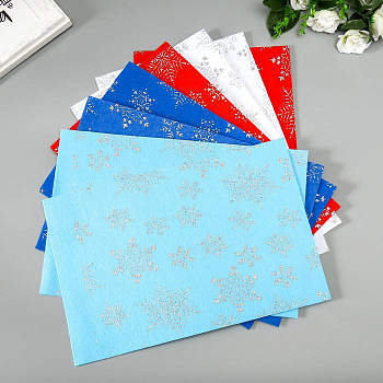 Фетр декоративный с глиттером «Снежинки», 8 листов, 20×30 см, 1.4 мм