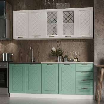 Кухня прямая «Агава», со столешницей, 2000×600 мм, цвет акация белая/мята